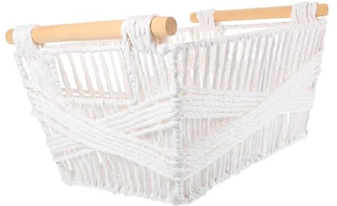 JOINPAYA Aufbewahrungskorb aus Weißem Papierseil mit Holz und Eisenrahmen Geflochtener Kleinigkeitenkorb und Gewebte Aufbewahrungsbox für Schreibtisch und Kinderzimmer Einfaches