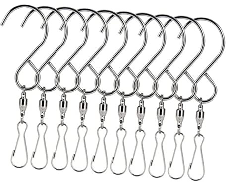 FONDOTIN 10 Piezas Gancho giratorio en forma de S campanas de viento de metal percha de metal para ropa rodamiento ganchos para colgar colgador de gancho clips de gancho en forma de s