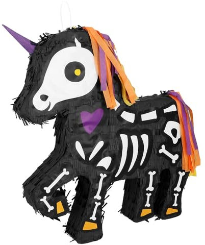 Boland Halloween Unicorn Piñata – Black Skeleton Unicorn Party Game for Kids & Adults – Fun Hanging Decoration for Halloween, Birthday or Themed Parties – Fillable Piñata for Sweets & Treats