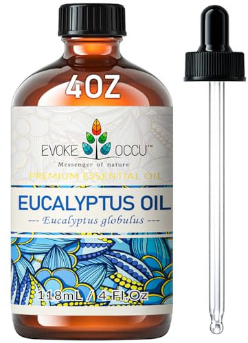 EVOKE OCCU Olio Essenziale Eucalipto 118ml, Puro per Rinfrescare la Mente, Purificare l'aria, la Cura Della Pelle, i Diffusori, l'aromaterapia e il Massaggio