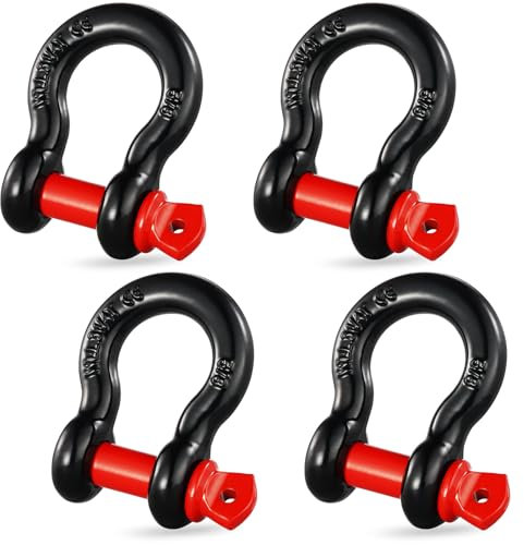 VEVOR Grillo Anello a D 16 mm, 4 Pezzi Grilli in Acciaio Legato 13 T Resistenza alla Rottura con Perno a Vite da 19 mm, Isolatori Rondelle, Grillo per Recupero Veicoli Fuoristrada per Jeep, Nero