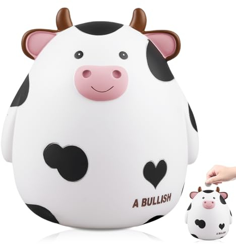 Kuh Sparschwein Große, 17x16.5cm Tier Kinder Spardose, weiß Spardose Kinder Geschenk Passend für Jungen Mädchen Zimmer Dekoration Geburtstagsgeschenk Mini Niedliches Sparschwein