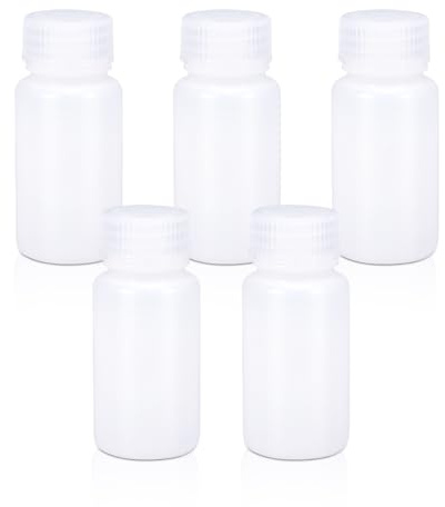 UMETASS Kunststoff-Flasche mit breiter Öffnung, Labor-Reagenzflasche, Versiegelt, Auslaufsicher, Durchscheinend, HDPE-Flasche für Pillenflaschen, Wasserprobenflaschen (5 Stück, 60ml)