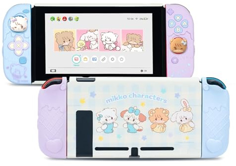 GeekShare Protective Case for Switch,Slim Cover Case Compatible with Nintendo Switch,Separable Soft Silicone Protective Shell for Joy Con with 2 Thumb Grip Caps- Mikko Sweet Thoughts