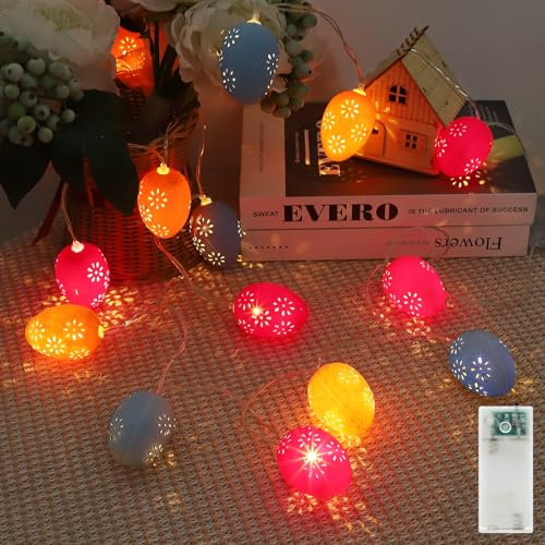 Liyade Guirlande lumineuse de Pâques - 10 LED - Avec minuterie - 1,65 m - Décoration de Pâques - Blanc chaud - Pour l'intérieur - Pour fête, cheminée, bouquets d'anniversaire, mariage