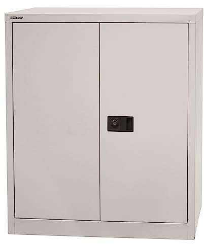 BISLEY Universal Flügeltürenschrank abschließbar - Stahlschrank mit 3-Punkt-Schloss & Flügeltüren - Aktenschrank aus Metall mit 1 Fachboden für 2 Ordnerhöhen - Farbe: lichtgrau