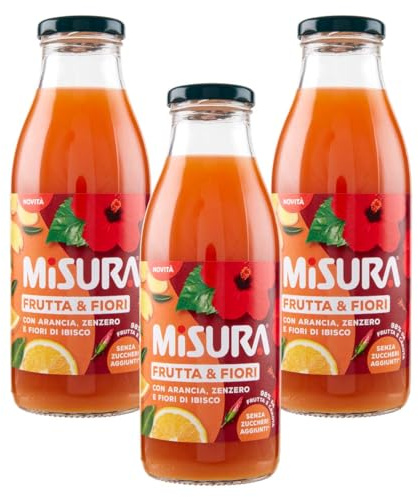 3X Misura Frutta & Fiori Succo di Frutta gusto Arancia, Zenzero e con infuso di Ibisco 500ml