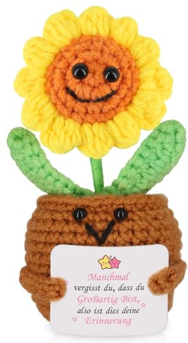 WenmthG Gestrickte Sonnenblume Deutsch Glücksbringer Anti Stress Kleines Geschenk für Schwester Freundin Frauen Kollegen Freunde, Beste Freundin Geschenke Positive Kartoffel Deutsch Ersatz