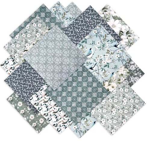 Polyester lapptyg 20 st 25 x 25 cm blomtryck polyesterpaket, flerfärgade gör-det-själv rutor för sömnad, scrapbooking och hantverk (grönt blommönster)