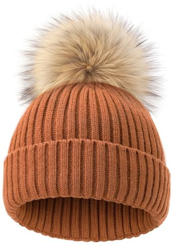 DRESHOW Baby Kleinkind Beanie Kinder Wintermützen Kinder Weich Stricken Unisex Mütze für Jungen und Mädchen mit Süße Bommel Warme Mützen