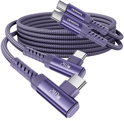 toocki Cable USB C 240W 2M [2 Piezas] Carga Rápida Tipo C 90 Grado, Púrpura | PD3.1 Rapida con Angulado, 480Mbps Datos, Trenzado para iPhone 17/16/15 Pro Max/MacBook/iPad/Galaxy S25, Ideal Gaming/Oficina