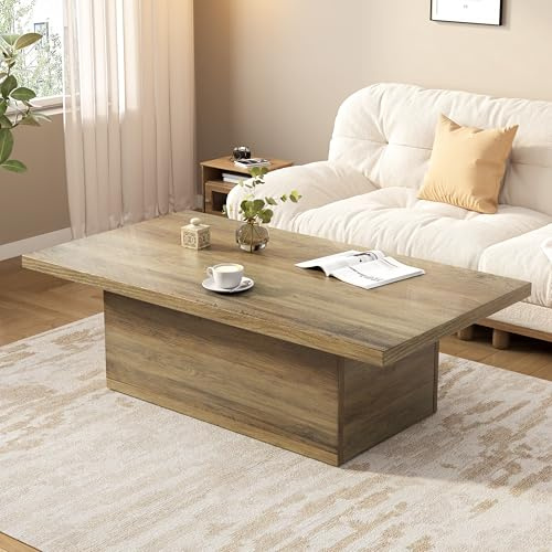 Farmhouse Coffee Table 47.25 Inch Modern Center Tables Wood Cocktail Table, Scratch-Resistant Accent Table with Sturdy Frame for Living Room, Apartment, Home Office & Lounge (Oak Brown)