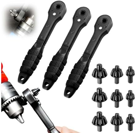 BRGD 3 Set Chiave a Cricchetto 2 in 1, Testa Pratico Strumento Serraggio con 3 Mandrini e Impugnatura Ergonomica per Martelli Perforatori, Trapani a Percussione e Mandrini per Trapano
