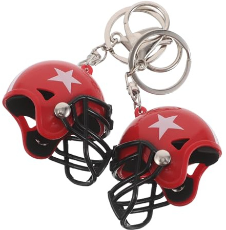 ULTECHNOVO 2pcs Mini American Football Helmet Keychain, Realistic Red Rugby Helmet Pendant with Lobster Clasp, Souvenir Bag Charm for Football Fans and Sports Accessories