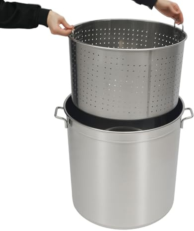 50L Cacerola Sopa Olla Con Tapa De Acero Inoxidable, Olla Grande Con Cesta Para Cocer Al Vapor Cocinar Freír Olla Gastronomía Olla Para Catering Cocinas Grandes