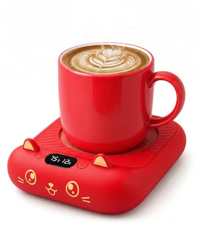 Tassenwärmer Kaffeewärmer für den Schreibtisch automatische Abschaltung, intelligenter Kerzenwärmer mit 4 Temperatureinstellungen, elektrischer Getränkewärmer für Kaffee, Kakao, Tee (rot)