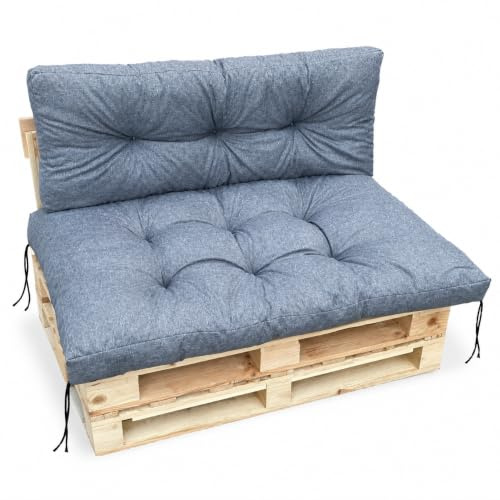 IN WOHO Palettenkissen Set 120x80 cm + 120x40 cm – Sitz- und Rückenkissen für Palettenmöbel, wasserabweisend, wetterfest, Outdoor Gartenkissen (Grau meliert)