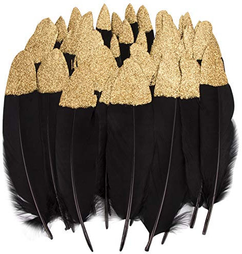 Plumes Colorées, 40pcs Or/argent rouge/Noir trempé Plume Décoration, Idéal Pour Costumes, Chapeaux, Décoration d'intérieur Fete Mariage Anniversaire, Multicolore (Feathers F)