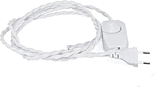 Câble d'alimentation avec fiche et interrupteur à intensité variable, 1,80 m, blanc, câble de raccordement pour lampes de table, lampadaires, appliques murales ou comme rallonge