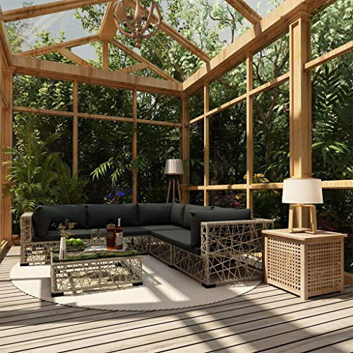 Festnight 6-TLG. Garten-Lounge-Set mit Auflagen Poly Rattan Grau