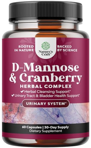 D Mannose with Cranberry Supplement - D Mannose 1000mg per Serving Capsules for Kidney Defense Support & Cleanse and Urinary Tract Health for Women & Men - Adults Bladder Health Supplement - 60 Count
