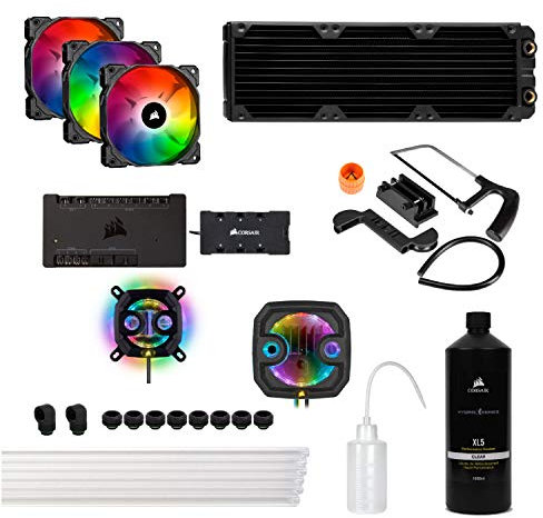 Corsair iCUE XH303i RGB Hydro X Serie Kit di Raffreddamento Personalizzato XC7 RGB, 115X/AM4, XD3 Sistema Combinato Pompa/Serbatoio, XR5 Radiatore, 3 x SP120 RGB PRO Ventola, Nero