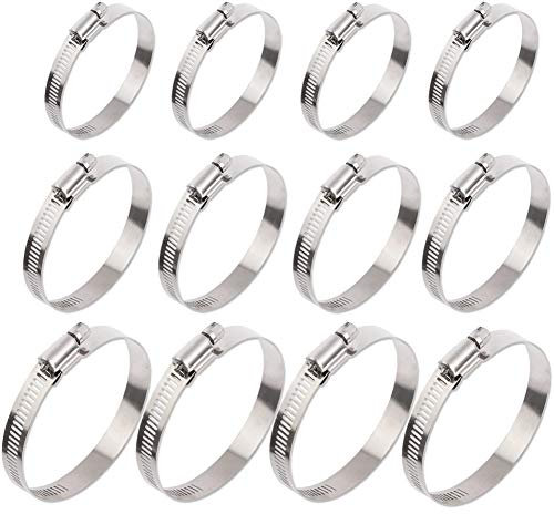 ISPINNER 12pcs 304 Stainless Steel Adjustable 27-102mm Range Worm Gear Hose Clamps Assortment Kit 2 Inch, 3 Inch, 4 Inch (Silver)