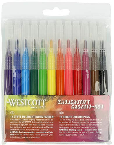 Westcott Set med filtspetspennor, 12 stycken i påfyllningspack för färgspraypenna, airbrush set för barnmålning och teckning, vattenlöslig E-16801 00