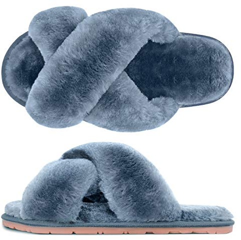 SIMIYA Womens Fluffy Slippers, Anti-Skid Faux Fur House Slippers