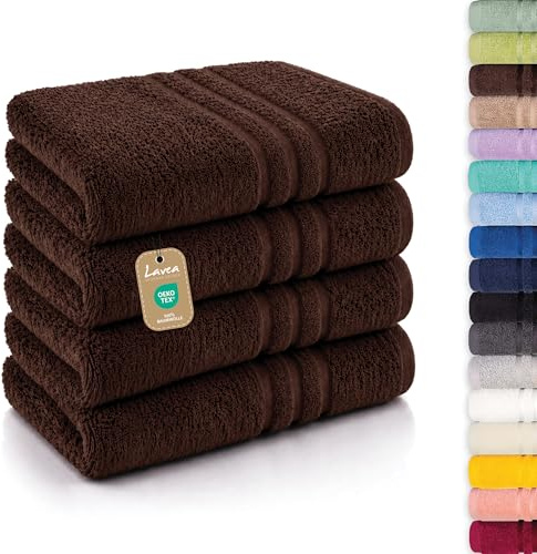 Lavea® 4er Set Handtücher 50x100 cm, Elena Frottiererie, 100% Baumwolle, Saugstark & Weich, Handtücher Set, Waschbar, Trocknergeeignet, Gäste Handtücher, Frottierhandtuch - Kaffeebraun