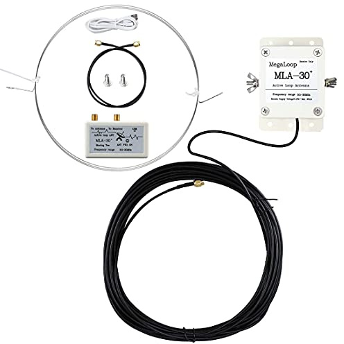 MLA-30+ Loop Antenna, 0.5-30MHz Active Receiving Antenna Rainproof, with 10m Feeder, Built-in Low Noise Amplifier for HAM SDR Short Medium Wave Radio, DIY kit for Rooftop, Balcony