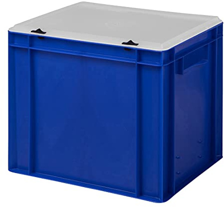 Design Eurobox stapelbar låda, förvaringsbehållare, plastlåda i 5 färger och 16 storlekar med transparent lock (matt) (blå, 40 x 30 x 33 cm)