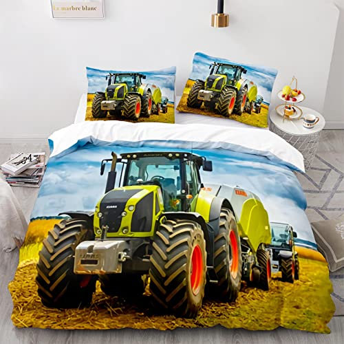 RFFLUX 3D Traktor Bettwäsche Set 135x200 cm 2teilig mit Reißverschluss Weiche und Angenehme Schlafkomfort Microfaser LKW Bettbezug Mähdrescher Kinderbettwäsche mit Kissenbezug 80x80 cm