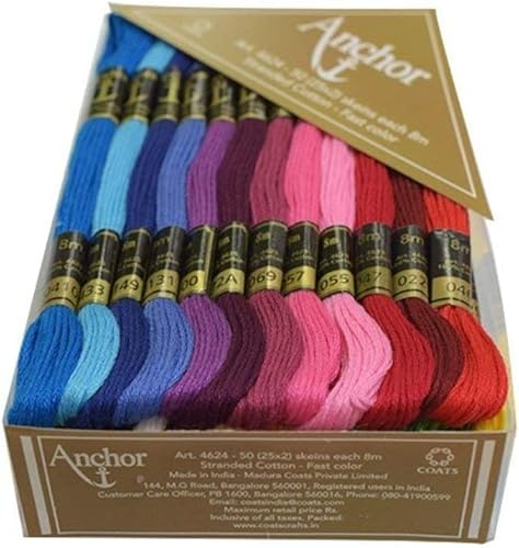 Baumwollgarnstränge. Regenbogenfarbenes Kreuzstichgarn-Set zum Basteln für Armbänder, Zahnseide, DIY-Haarring, 50 Knäuel, 2 Seiten mit je 25 Farbtönen, 8 m Kreuzstichgarn (2222)