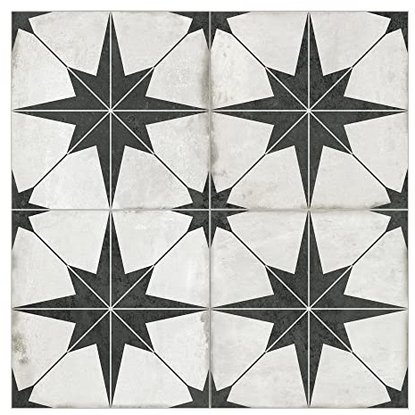 The Tiles Plaza Encaustic Peel and Stick Backsplash, Black Star Patterned Vintage Stick on Tiles, Stone Composite Self-Adhesive Wall Tile Sticker for Kitchen Bathroom Fireplace Stairs, 10 Sheets