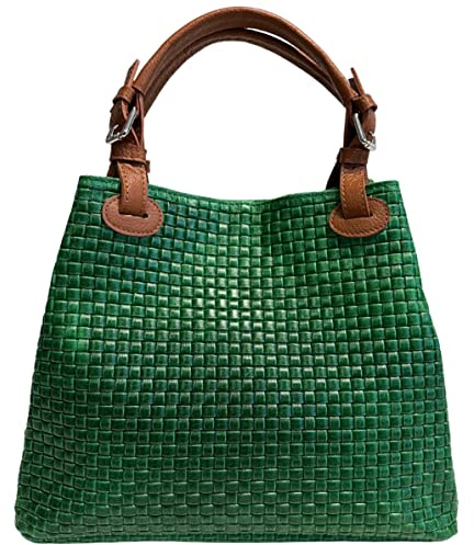 Modarno Borsa a Mano Stampa Intrecciata da Donna con Tracolla in vera pelle - 33x17x29 Cm