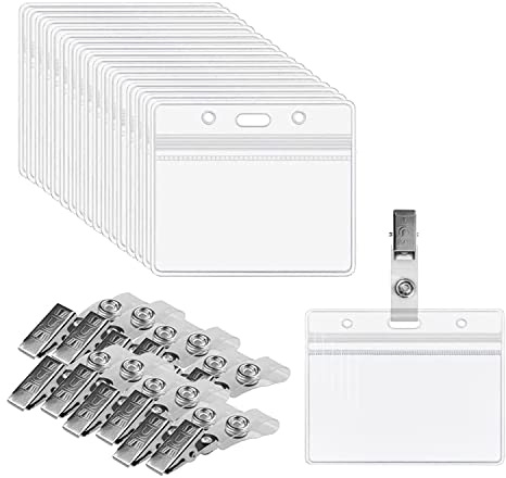 50 Stück Transparent Namensschilder, Ausweishülle, Transparenter PVC ID Kartenhalter, Wasserdichte Karte transparentes Arbeitszeichen, für Schulen, Unternehmen und Krankenhäuser