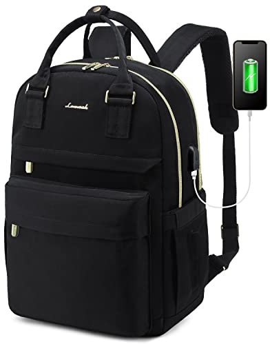 LOVEVOOK Laptop Backpack Womens, 15.6 Inch School Bags for Women Waterproof Computer Rucksack with USB Port for Travel Business College Work, Black