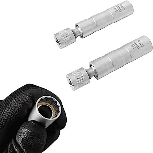 ZKTOOL 2-TLG 14mm & 16mm Universeller Magnet Drehbarer Zündkerzenschlüssel, Dünnwandig, 12 Punkte, 3/8 Zoll, CR-V Zündkerzensteckdose, Magnetischer Werkzeuge zum Entfernen von Zündkerzen