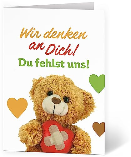 Grußkarte XXL (A4) Gute Besserung Teddy Herz mit Umschlag Klappkarte Krank Krankenhaus Extra Groß Maxi Genesungskarte