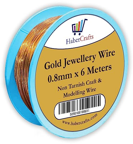 Habercrafts 0.8mm Gold Jewellery Wire Tarnish Proof Brass Bendable Metal Wire for Jewellery Making Sculpting Modelling Crafts Wire Weaving & Wrapping (0.8mm - Gold - 20 Gauge - 1 Spool - 6 Meters)