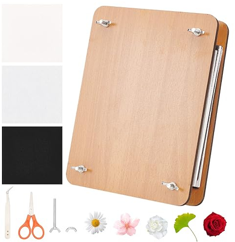 BENECREAT Kit per Spremitura Fiori, Kit per La Stampa di Fiori per Piante Rettangolari da 24x18 cm per Adulti, Kit per La Conservazione dei Fiori in Legno per La Realizzazione di Foglie