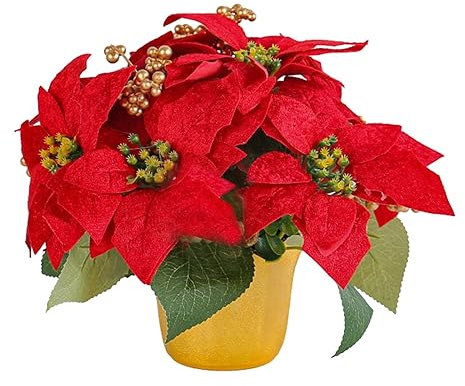 F Fityle Rote Weihnachtsstern-Pflanze im Topf, künstliche rote Weihnachtsstern-Pflanze, weihnachtlich, dekoratives Geschenk, Ornament für Kamin, Weihnachten,