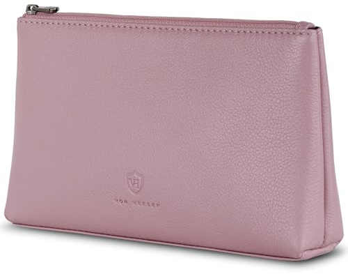 VON HEESEN Echtleder Kosmetiktasche für Damen & Herren - Kulturbeutel aus echtem Leder - Kulturtasche und Waschtasche für Männer und Frauen in Lavendel