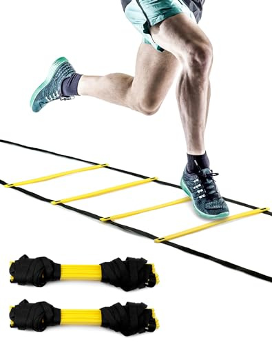 QWORK® Juego de 2 Escalera de voordinación Escalera de Agilidad - 6 Metros 12 Peldaños - para Entrenamiento de fútbol/Hockey/Baloncesto - con Bolsa de Almacenamiento