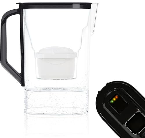 Wessper Carafe filtrante 2.7l, carafe eau filtrante avec compteur LED, carafes filtrantes porte de réfrigérateur, charbon filtre eau, carafe d'eau avec filtre, BPA FRE, Noir