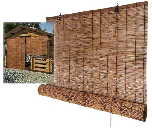 Blackout Bamboo Blinds, Bamboo Roll Up Shades for Indoor Windows, Waterproof Cordless Roller Shades Privacy Partition Outdoor Natural Reed Curtains for Home Patio Porch 72 Inch W x 72 Inch H