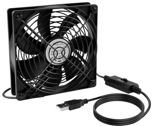 ELZO Ventilatore per PC USB da 120 mm 5 V, Portatile Ventola per Computer di Raffreddamento Elettronica 1500 RPM con griglia in metallo per laptop/TV Box/Armadio AV/PS4/Router