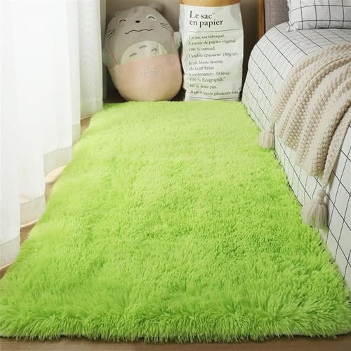Guetto Hochflor Teppich Modern Flauschig Weich Groß für Wohnzimmer Deko Schlafzimmer Flur Läufer Outdoor Carpet Langflor Fellteppich Kunstfell Shaggy Einfarbig Bettvorleger,Grün,120x160cm