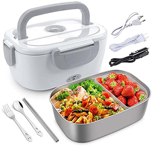 ZLJSHZS Scaldavivande Elettrico Portatile, Contenitore Scaldavivande in Acciaio Inossidabile Scaldavivande da Viaggio per Auto da Lavoro Riscaldamento Bento Box per Viaggio/Campeggio/Foto